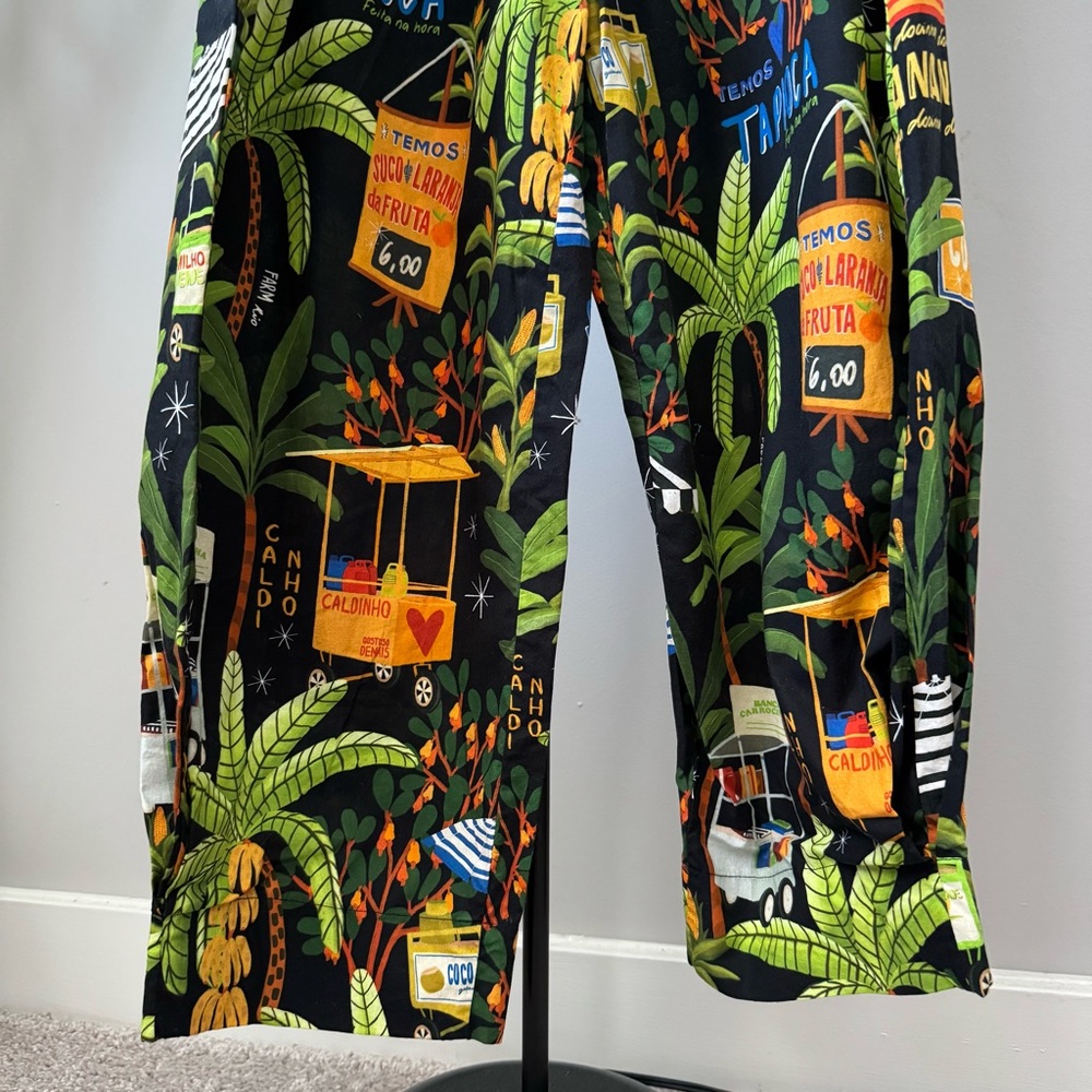 Farm Rio Tropical Fruit Print Puff Sleeve Jumpsuit Tie Waist - Picture 3 of 10